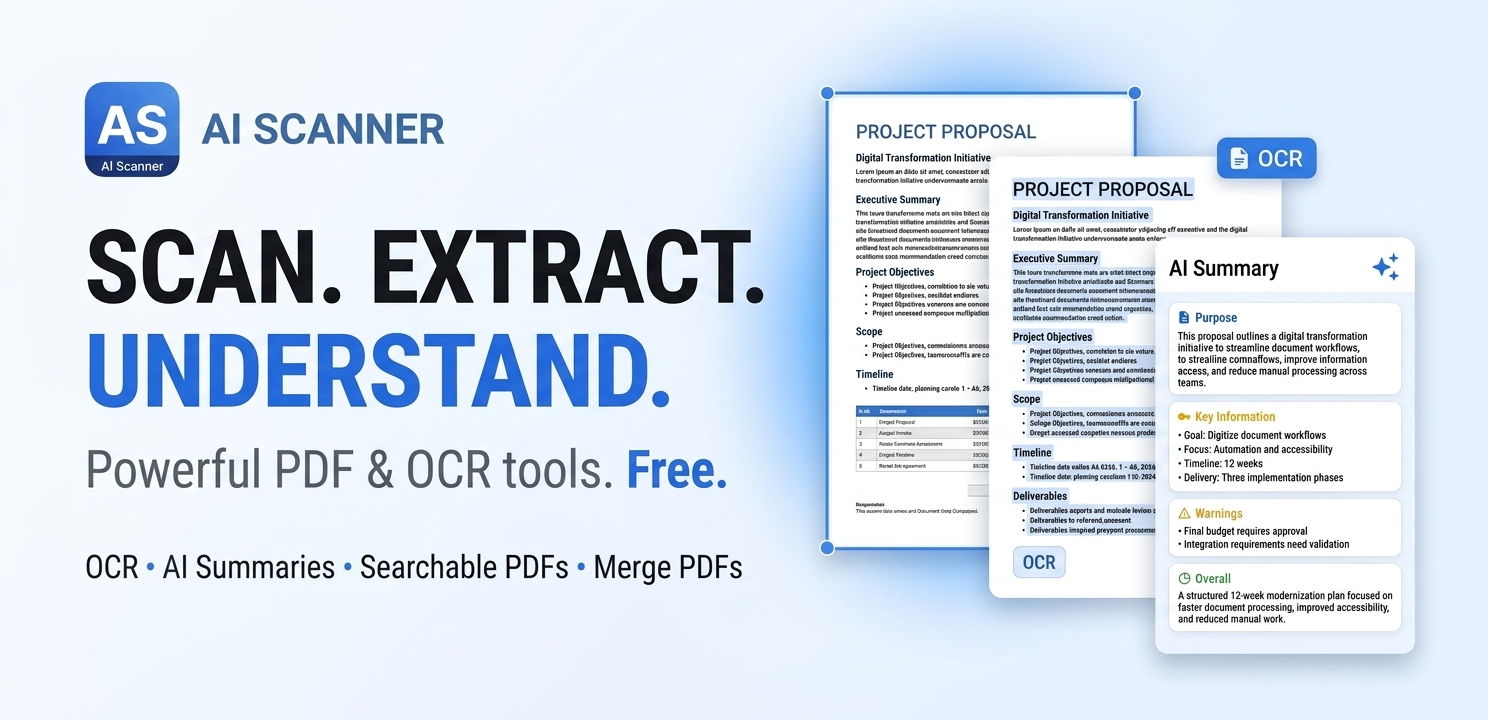 AI Scanner document scanning, OCR and AI document intelligence features