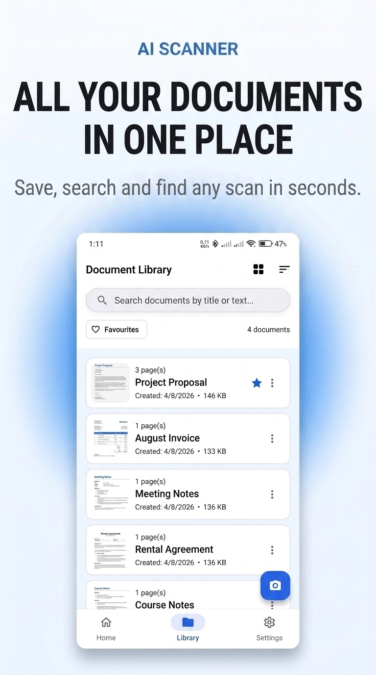 AI Scanner searchable document library interface