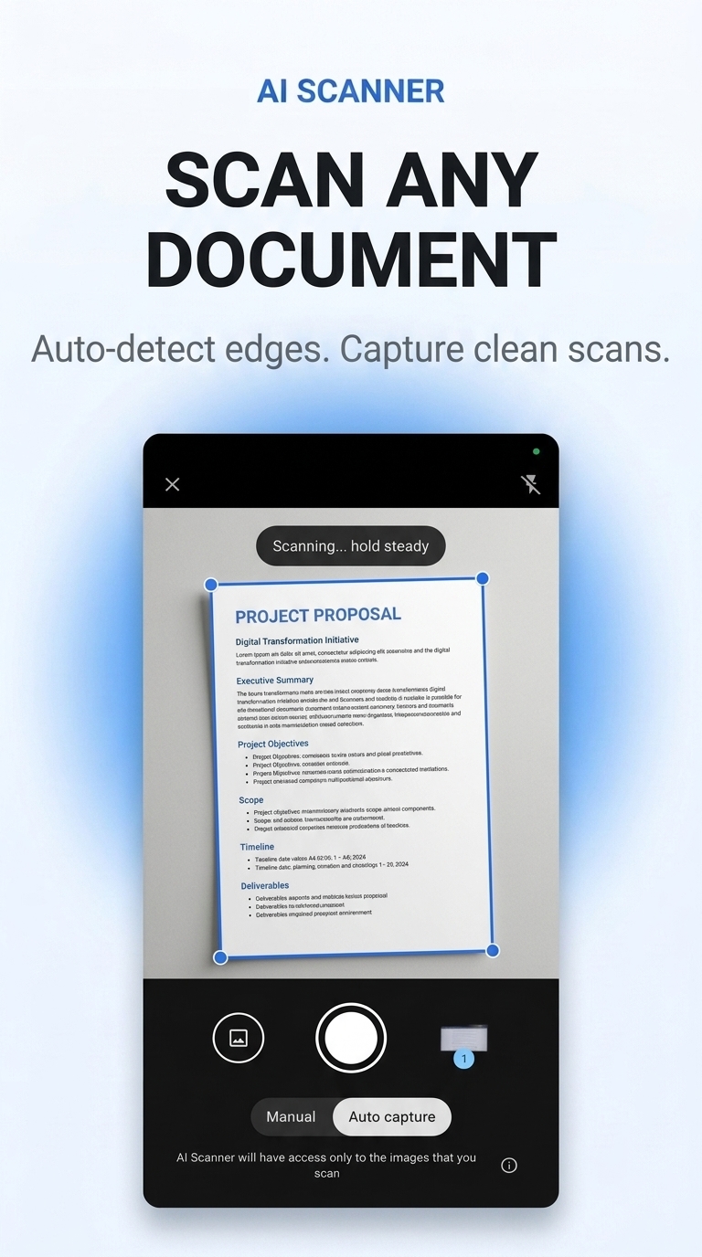 AI Scanner automatic document edge detection and scanning interface